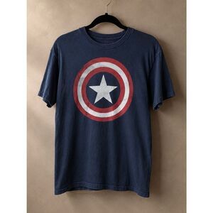 Marvel Captain America Sz M Shield Graphic Tee Navy Blue Short Sleeve T-Shirt